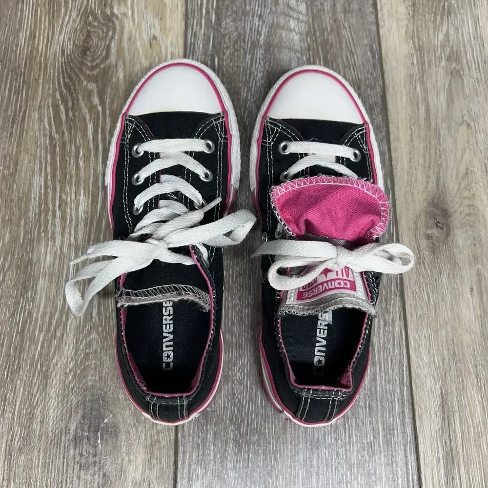 Converse Chuck Taylor All Star Youth US Size 2 Black Pink Sneaker Shoes 654365F